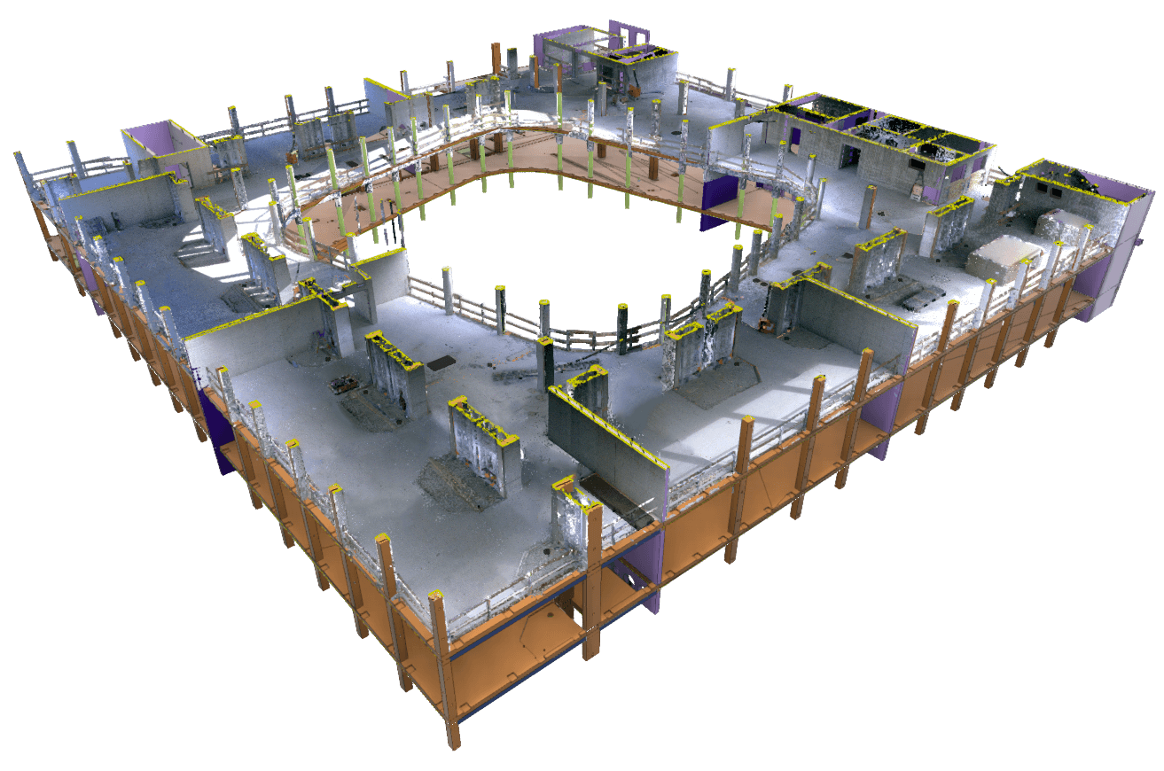 A screen showing two layers on the digital construction model in Imerso: BIM files with As-Built above it.